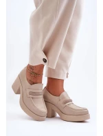 Kožené Půlboty Na Sloupku S Ozdobou Bežové Gelanor Kožené Půlboty Na Sloupku S Ozdobou Bežové Gelanor