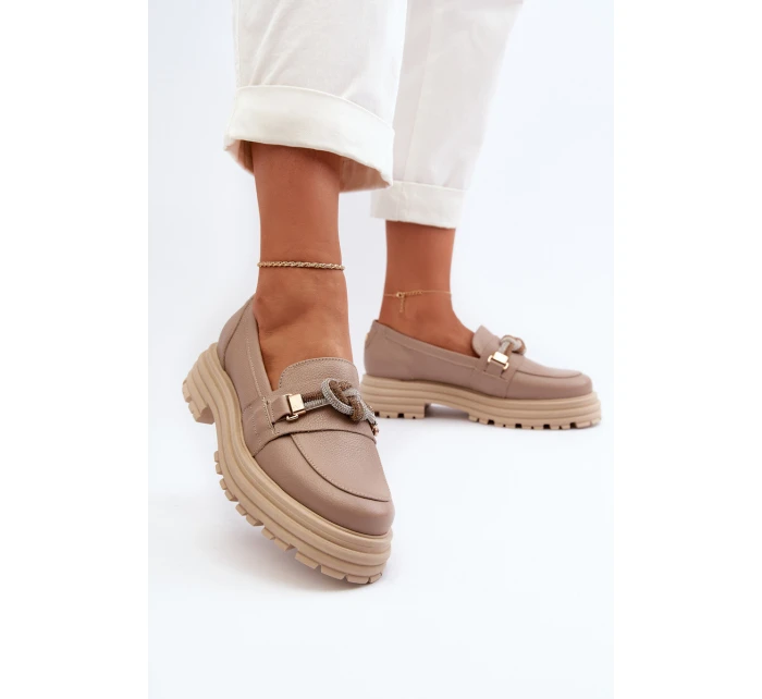 Dámské kožené mokasíny s ozdobou Laura Messi 2780 tmavě béžové