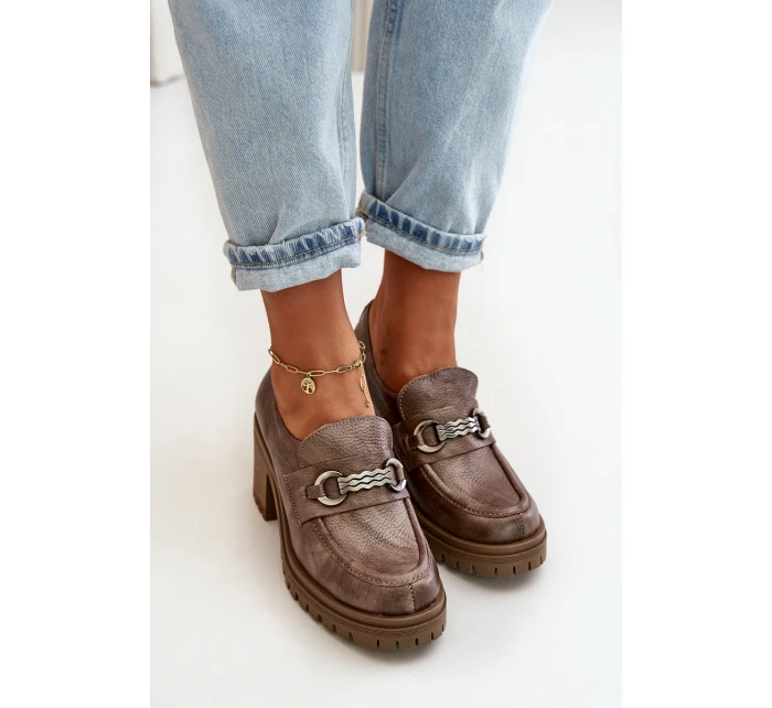 Zazoo 20175 Dámské polobotky na podpatku Přírodní kůže Tmavě béžové