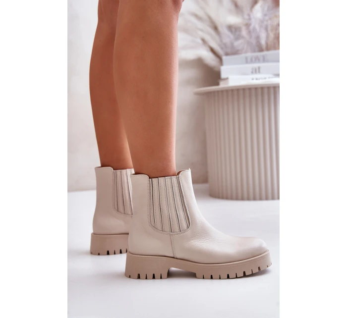 Dámské boty na plochém podpatku kožené světle béžové Lewski 3611