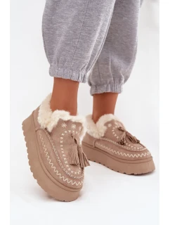 Dámské sněhule na platformě s kožíškem a třásněmi béžové Ferayne