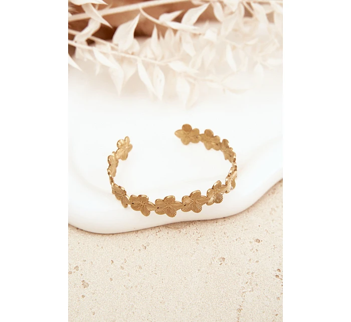 Dámský náramek ze nerezové oceli s květinami zlatá