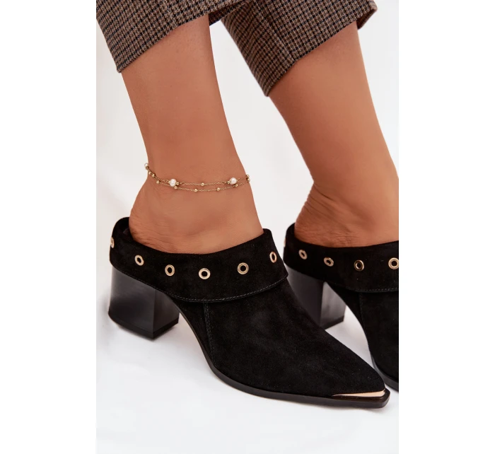 Semišové dámské kožené boty na podpatku D&A model 22031846 Černé - S.Barski