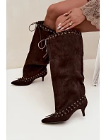 Kozačky Kitten Heel semišové s ozdobným šněrováním čokoládové Juletta Kozačky Kitten Heel semišové s ozdobným šněrováním čokoládové Juletta