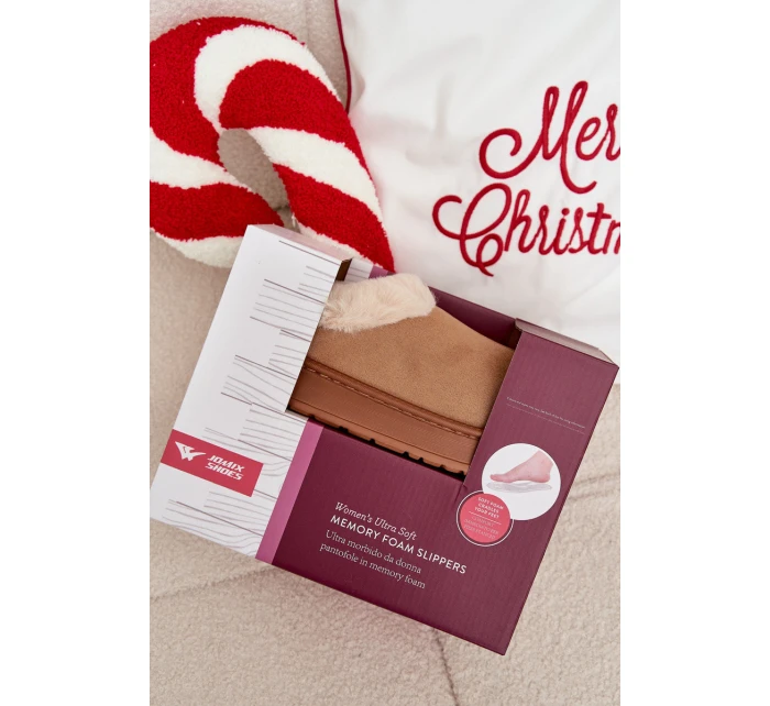 Dámské pantofle s kožíškem – camel Eveline Dámské pantofle s kožíškem – camel Eveline