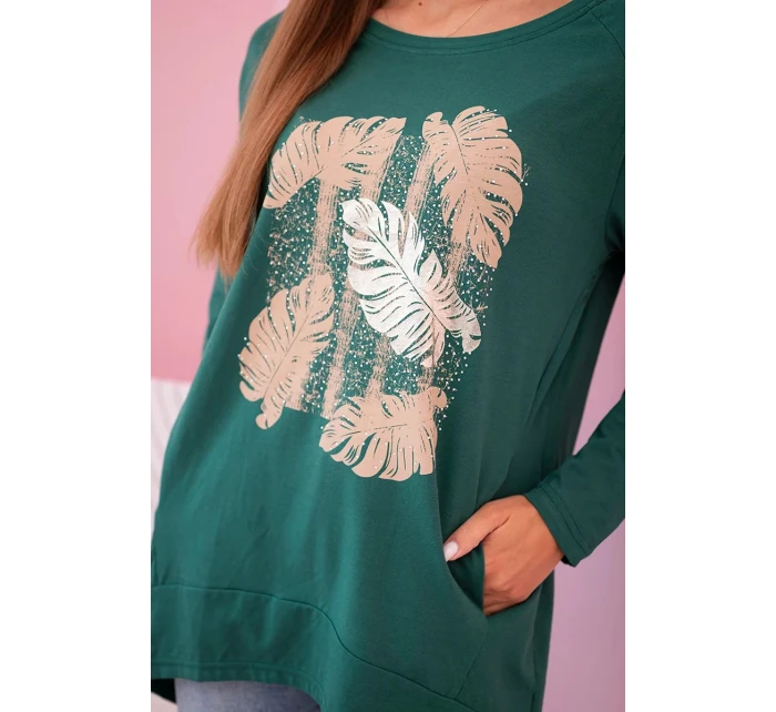 Dámská halenka s kapsami a ozdobným potiskem zelený Dámská halenka s kapsami a ozdobným potiskem zelený