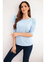 Dámská viskózová blůza s ozdobnými stužkami modrá Dámská viskózová blůza s ozdobnými stužkami modrá