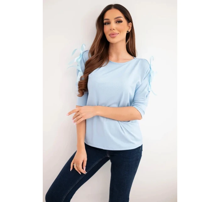 Dámská viskózová blůza s ozdobnými stužkami modrá Dámská viskózová blůza s ozdobnými stužkami modrá