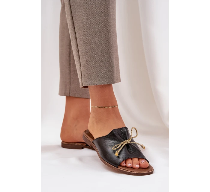 Kožené Ploché Elegantní Pantofle S Mašlí Lewski model 21684473 Černé - Boto Kožené Ploché Elegantní Pantofle S Mašlí Lewski model 21684473 Černé - Boto