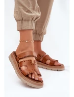 Dámské Pantofle Z Přírodní Kůže Na Platformě Hnědé model 21697400 - Zazoo