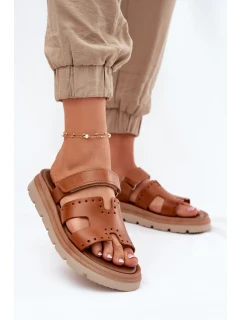 Dámské Pantofle Z Přírodní Kůže Na Platformě Hnědé model 21697400 - Zazoo