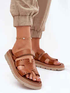 Dámské Pantofle Z Přírodní Kůže Na Platformě Hnědé model 21697400 - Zazoo