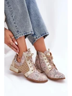 Dámské zateplené kotníkové botky z kůže – béžovo-zlaté Maciejka Dámské zateplené kotníkové botky z kůže – béžovo-zlaté Maciejka