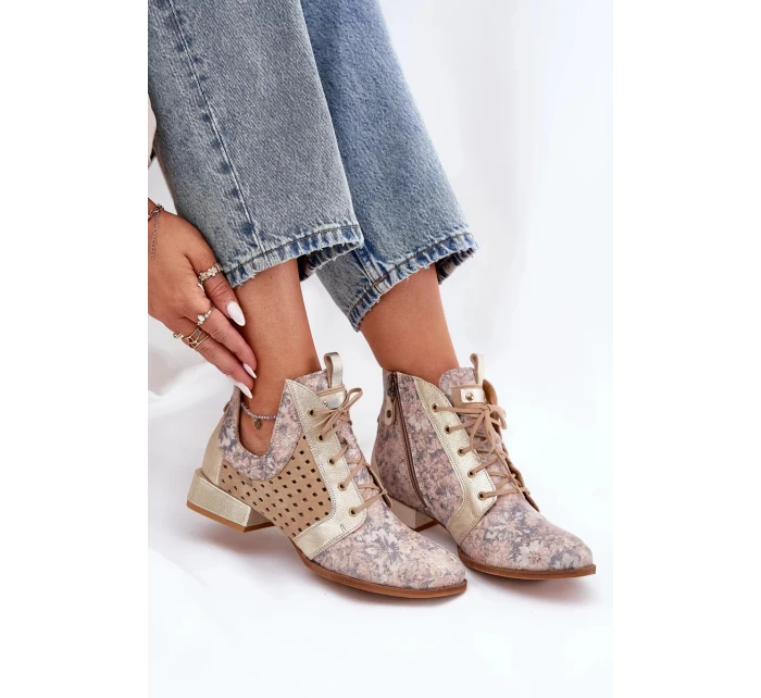 Dámské zateplené kotníkové botky z kůže – béžovo-zlaté Maciejka Dámské zateplené kotníkové botky z kůže – béžovo-zlaté Maciejka