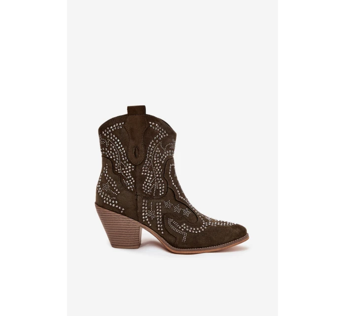 Dámské kotníkové boty Lelira kovbojky se zdobením – tmavě zelené Dámské kotníkové boty Lelira kovbojky se zdobením – tmavě zelené