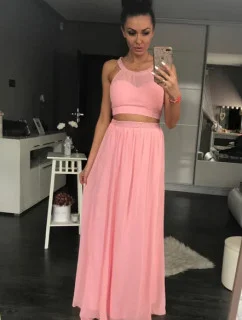 Dámské plesové dlouhé šaty PINK BOOM růžové - Růžová / L - PINK BOOM