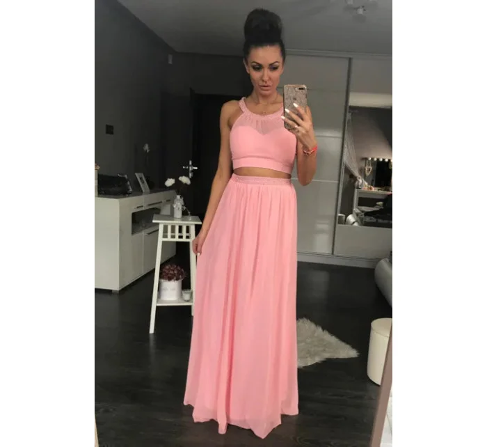 Dámské plesové dlouhé šaty PINK BOOM růžové - Růžová / L - PINK BOOM