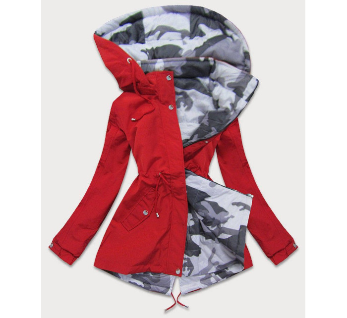 Oboustranná červená-moro dámská bunda parka s kapucí (XW665X)