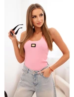 Dámská pruhovaná tílko s ozdobnou nášivkou světle růžová