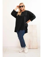 Dámská blůza Plus Size bavlněná s potiskem černá