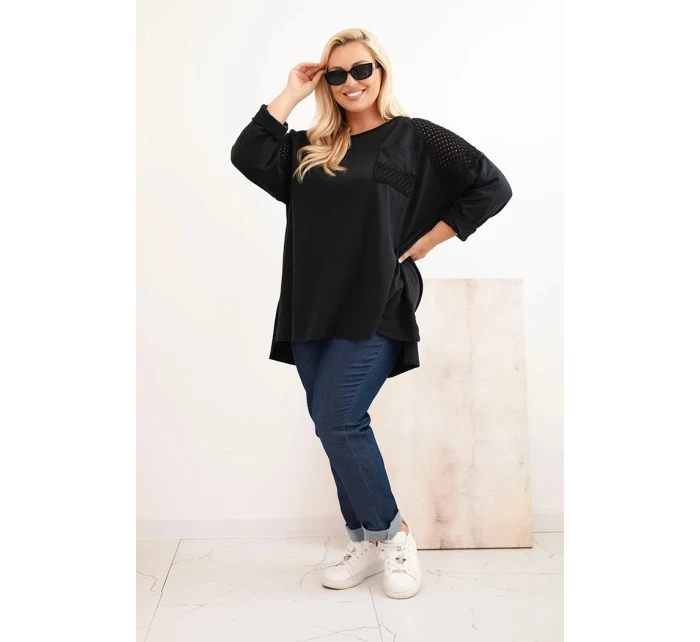 Dámská blůza Plus Size bavlněná s potiskem černá