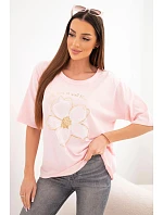 Dámská bavlněná oversize halenka s květinovým potiskem bonbónově růžová