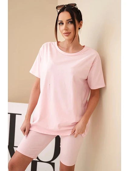 Dámský bavlněný komplet s krátkým rukávem a šortkami žlutý