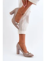 Lodičky s perlami a podpatkem ze kůže model 21652581 - Zazoo