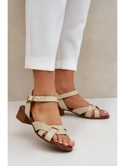Kožené sandály na podpatku světle béžové model 21684019 - Zazoo