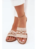 Ploché Dámské Pantofle Se Zlatým Detalem Béžové model 21700067 - Boto