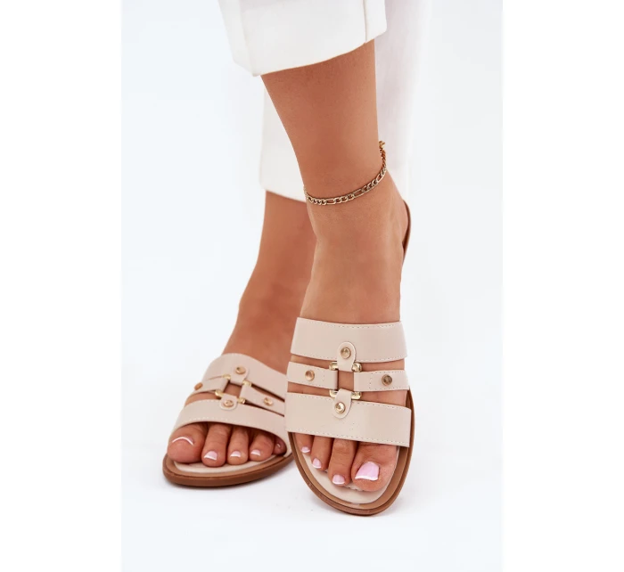 Ploché Dámské Pantofle Se Zlatým Detalem Béžové model 21700067 - Boto