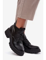 Nízké zateplené dámské kotníkové boty na klínku s ozdobným páskem Černé model 21708426 - Boto