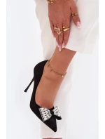 Podpatky s mašlí a krystaly Černé model 21788285 - Boto Podpatky s mašlí a krystaly Černé model 21788285 - Boto