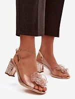 Sandály na podpatku s ozdobou D&A MR52-238 Růžové zlato