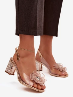 Sandály na podpatku s ozdobou D&A MR52-238 Růžové zlato