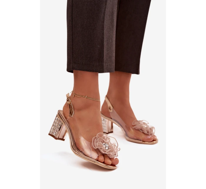 Sandály na podpatku s ozdobou D&A MR52-238 Růžové zlato