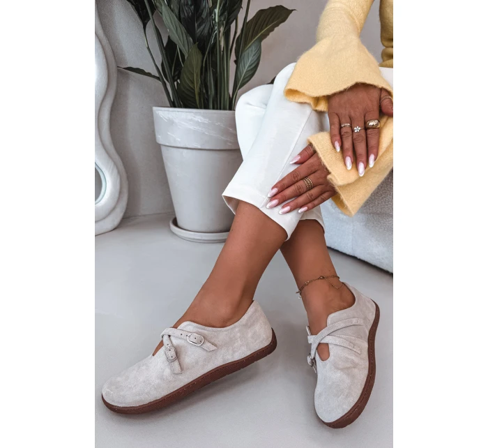 Kožené semišové dámské polobotky model 21937579 světle béžové - Zazoo Kožené semišové dámské polobotky model 21937579 světle béžové - Zazoo