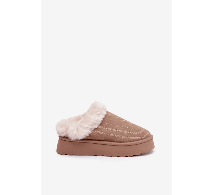 Dámské sněhule na platformě s kožíškem a dekorativním prošíváním – tmavě béžové Arelina Dámské sněhule na platformě s kožíškem a dekorativním prošíváním – tmavě béžové Arelina