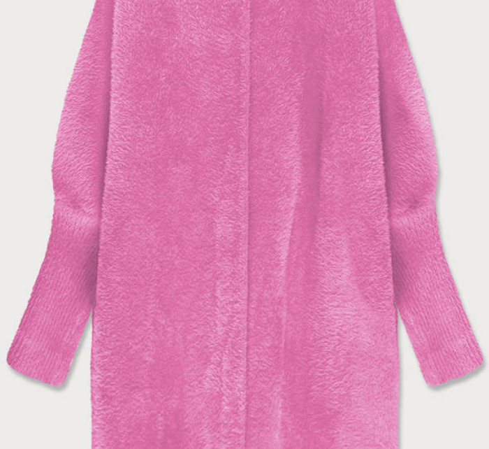 Dlouhý růžový vlněný přehoz přes oblečení typu alpaka (7102#)