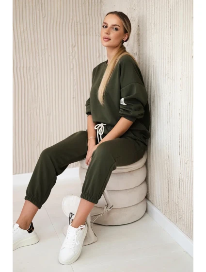 Komplet teplákové + kalhoty máslová látka khaki Komplet teplákové + kalhoty máslová látka khaki