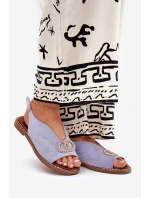 Dámské Sandály S Dekorací Na Ploché Modré Eko Velur Béžové model 21685728 - Boto Dámské Sandály S Dekorací Na Ploché Modré Eko Velur Béžové model 21685728 - Boto