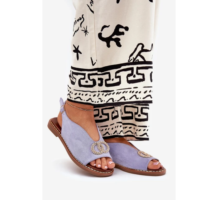 Dámské Sandály S Dekorací Na Ploché Modré Eko Velur Béžové model 21685728 - Boto Dámské Sandály S Dekorací Na Ploché Modré Eko Velur Béžové model 21685728 - Boto