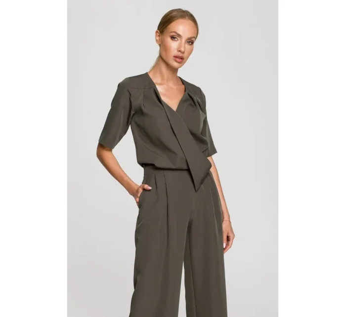 M703 Overal s výstřihem do V - khaki M703 Overal s výstřihem do V - khaki