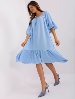 Světle modré šaty s volánem volného střihu