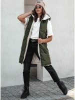 dámská dlouhá prošívaná vesta s kapucí zelená Dstreet model 21980606 - FashionStreet
