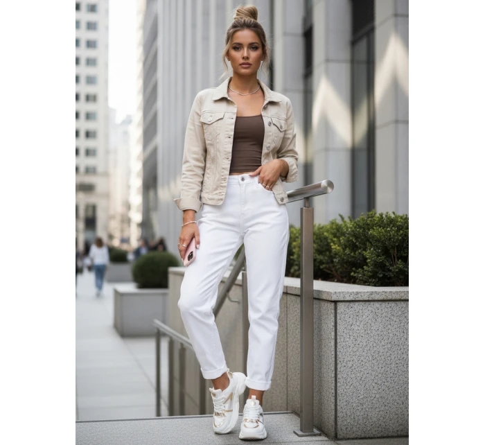 Spodnie jeansowe damskie mom fit z wysokim stanem białe FashionStreet UY2906