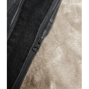 Krátká šedo/ecru dámská džínová bunda s odepínací kožešinovou podšívkou S'West (B8047-1046)