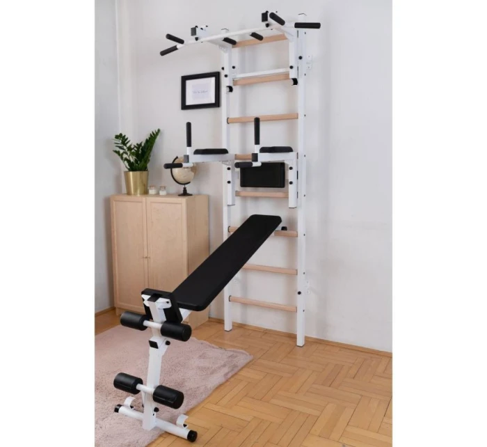 DŘEVĚNÝ KOVOVÝ GYMNASTICKÝ ŽEBŘÍK S HRAZDOU, LAVIČKOU A PŘÍSLUŠENSTVÍM BENCHK 233W DŘEVĚNÝ KOVOVÝ GYMNASTICKÝ ŽEBŘÍK S HRAZDOU, LAVIČKOU A PŘÍSLUŠENSTVÍM BENCHK 233W