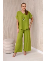 Komplet s náhrdelníkem halenka + kalhoty kiwi