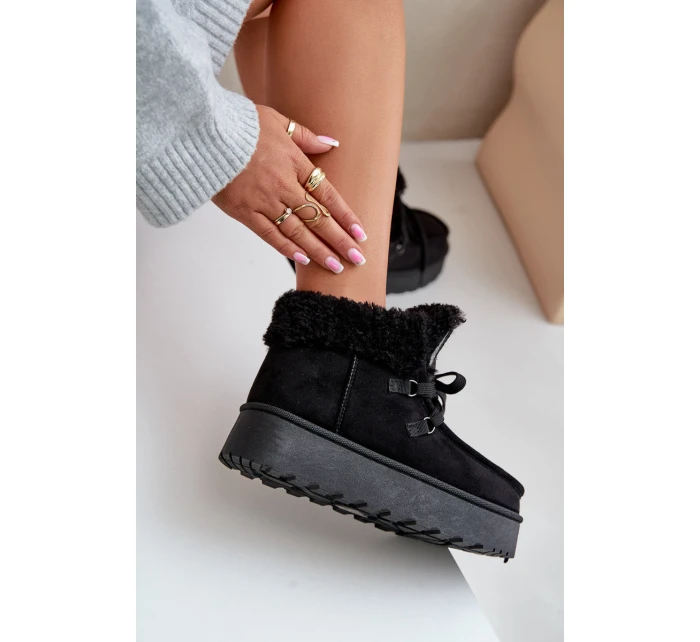 Dámské zavazovací sněžky s hrubou podrážkou černé Loso Dámské zavazovací sněžky s hrubou podrážkou černé Loso